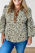 Western Leopard Print Puff Sleeve Buttoned Plus Size Blouse