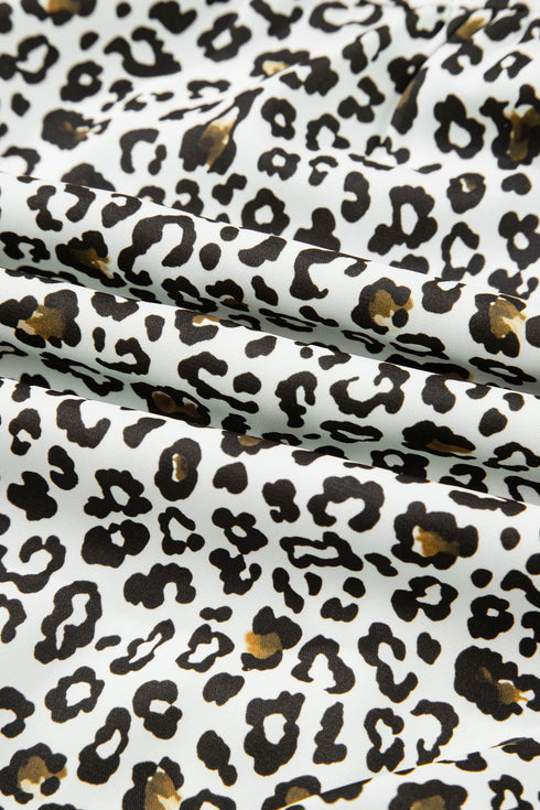 Western Leopard Print Puff Sleeve Buttoned Plus Size Blouse