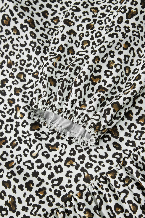 Western Leopard Print Puff Sleeve Buttoned Plus Size Blouse