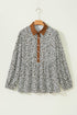 Western Leopard Print Puff Sleeve Buttoned Plus Size Blouse