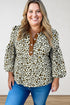 Western Leopard Print Puff Sleeve Buttoned Plus Size Blouse
