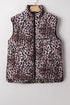 Western Leopard Print Quilted Full Zip Puffer Vest