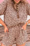 Western Leopard Print Ribbed Patchwork Loose Short Set