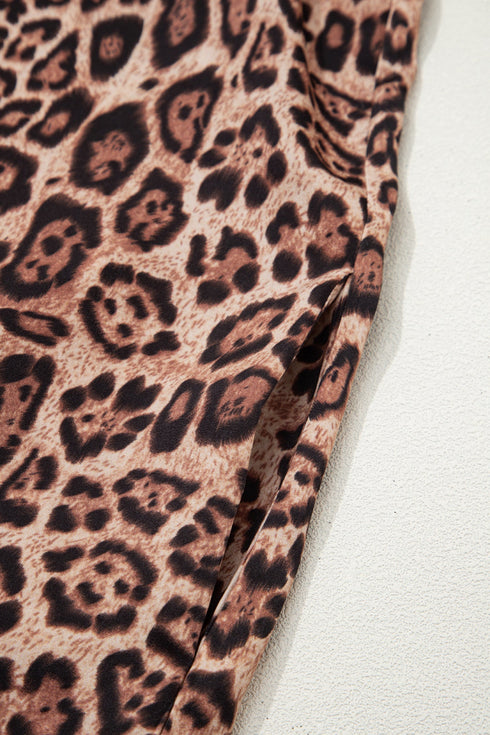 Western Leopard Print Rick Rack Button Down Mini Dress