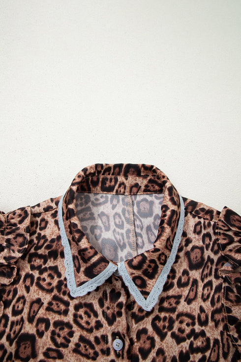 Western Leopard Print Rick Rack Button Down Mini Dress