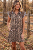 Western Leopard Print Rick Rack Button Down Mini Dress
