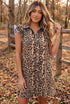 Western Leopard Print Rick Rack Button Down Mini Dress