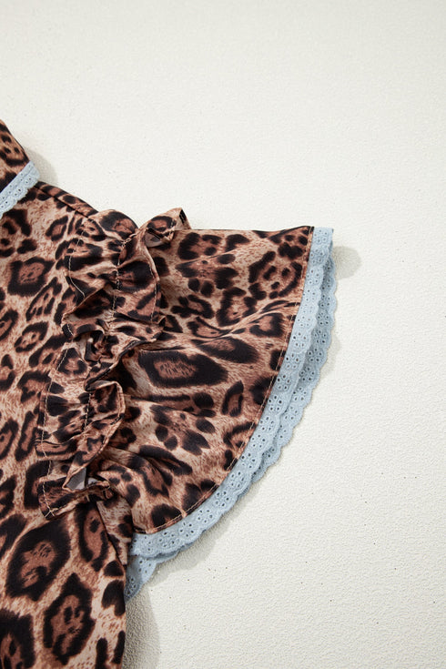 Western Leopard Print Rick Rack Button Down Mini Dress