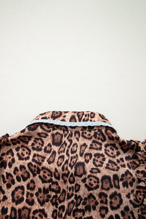 Western Leopard Print Rick Rack Button Down Mini Dress