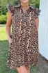 Western Leopard Print Rick Rack Button Down Mini Dress