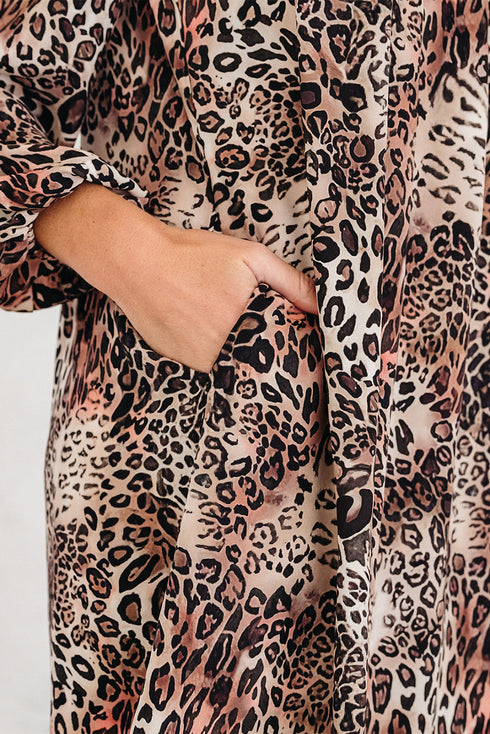 Western Leopard Print Ruffled Long Sleeve Mini Dress