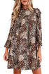 Western Leopard Print Ruffled Long Sleeve Mini Dress