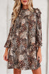 Western Leopard Print Ruffled Long Sleeve Mini Dress