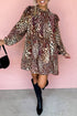 Western Leopard Print Ruffled Long Sleeve Mini Dress
