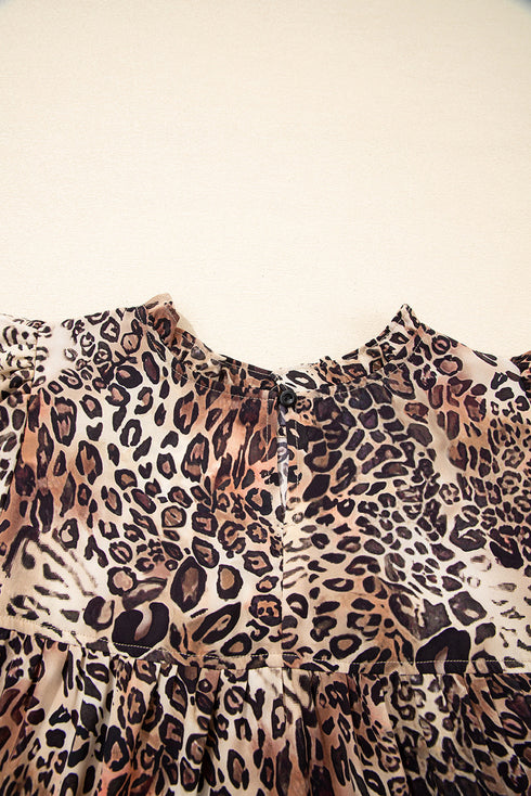 Western Leopard Print Ruffled Long Sleeve Mini Dress