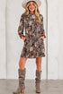 Western Leopard Print Ruffled Long Sleeve Mini Dress