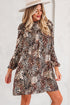 Western Leopard Print Ruffled Long Sleeve Mini Dress