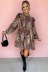 Western Leopard Print Ruffled Long Sleeve Mini Dress