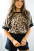 Western Leopard Print Sequin Short Sleeve Top