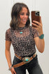 Western Leopard Print Sheer Mesh Short Sleeve Top