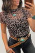 Western Leopard Print Sheer Mesh Short Sleeve Top