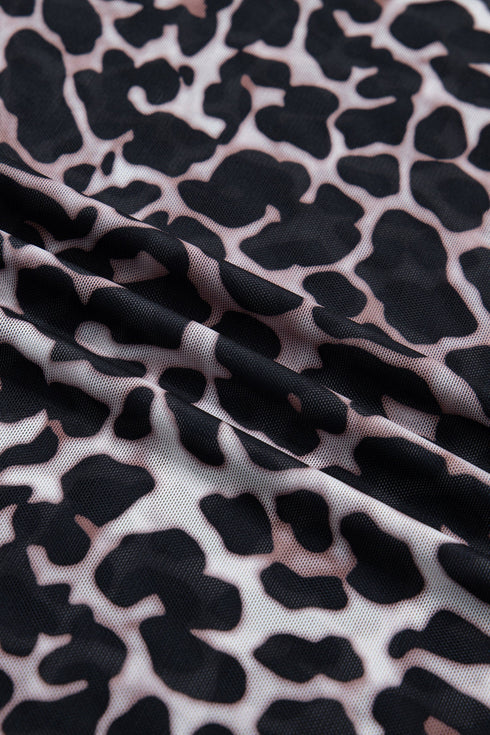 Western Leopard Print Sheer Mesh Short Sleeve Top