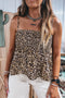 Western Leopard Print Smocked Ruffle Spaghetti Strap Tank Top