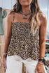 Western Leopard Print Smocked Ruffle Spaghetti Strap Tank Top