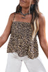 Western Leopard Print Smocked Ruffle Spaghetti Strap Tank Top