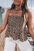 Western Leopard Print Smocked Ruffle Spaghetti Strap Tank Top