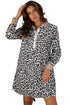 Western Leopard Print Striped Collar Long Sleeve Flared Mini Dress