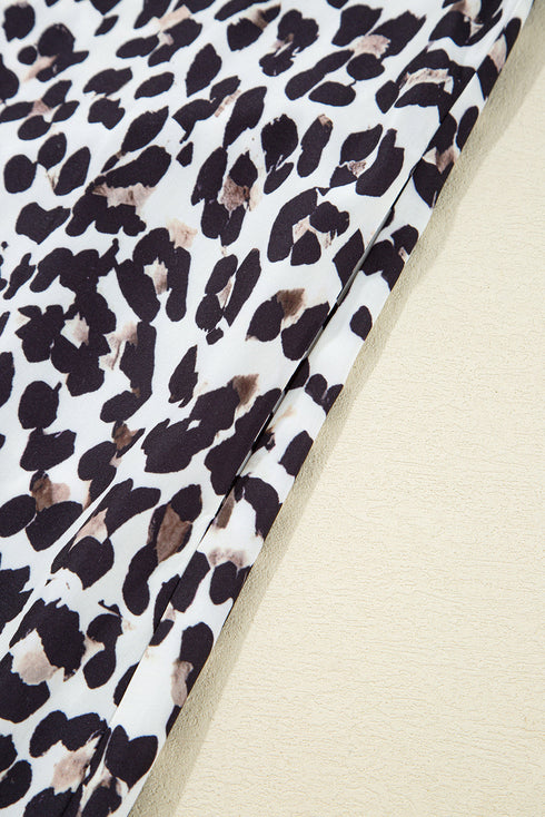 Western Leopard Print Striped Collar Long Sleeve Flared Mini Dress