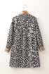 Western Leopard Print Striped Collar Long Sleeve Flared Mini Dress