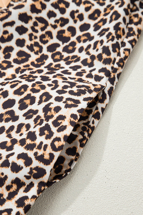 Western Leopard Print Striped Collar Long Sleeve Flared Mini Dress
