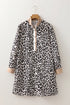 Western Leopard Print Striped Collar Long Sleeve Flared Mini Dress