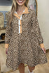 Western Leopard Print Striped Collar Long Sleeve Flared Mini Dress