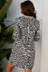 Western Leopard Print Striped Collar Long Sleeve Flared Mini Dress