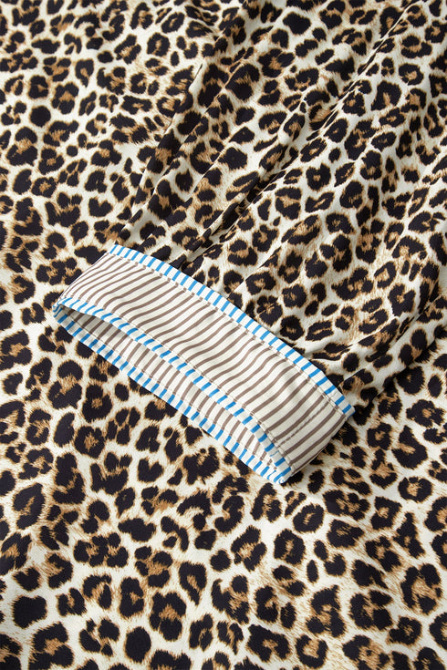 Western Leopard Print Striped Trim Drop Waist Mini Dress