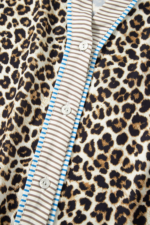 Western Leopard Print Striped Trim Drop Waist Mini Dress
