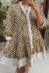 Western Leopard Print Striped Trim Drop Waist Mini Dress