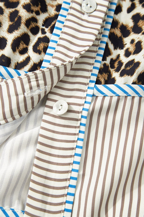 Western Leopard Print Striped Trim Drop Waist Mini Dress