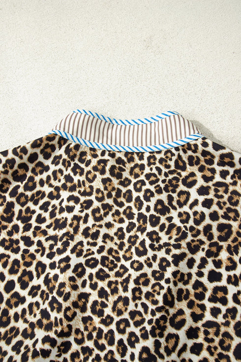 Western Leopard Print Striped Trim Drop Waist Mini Dress