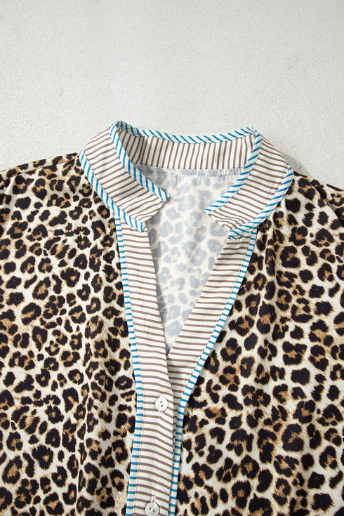Western Leopard Print Striped Trim Drop Waist Mini Dress