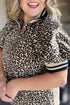 Western Leopard Print Striped Webbing Patchwork Half Zip Blouse