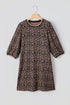 Western Leopard Print Textured Bubble Sleeve Shift Mini Dress