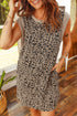 Western Leopard Print Textured Sleeveless Pocketed Mini Dress
