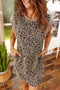Western Leopard Print Textured Sleeveless Pocketed Mini Dress