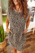 Western Leopard Print Textured Sleeveless Pocketed Mini Dress