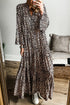 Western Leopard Print Tiered Wide Sleeve Maxi Dress