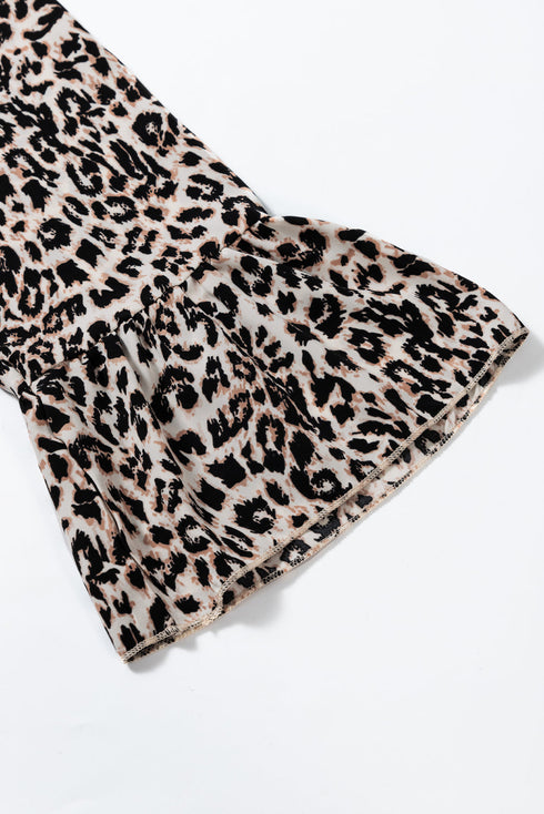 Western Leopard Print Tiered Wide Sleeve Maxi Dress